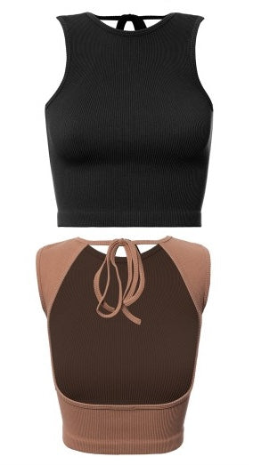 Ribbed Open Back Crop Tank