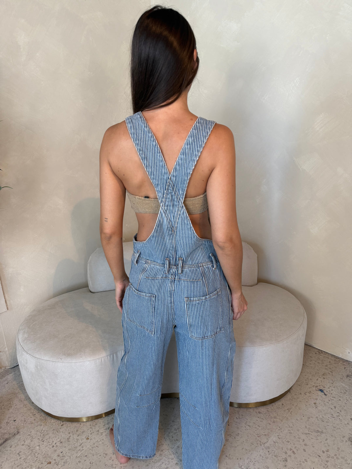 Stripe Denim Overall Jumpsuit