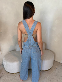 Stripe Denim Overall Jumpsuit