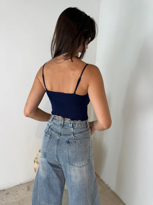 Navy Ribbed  Crop Tank