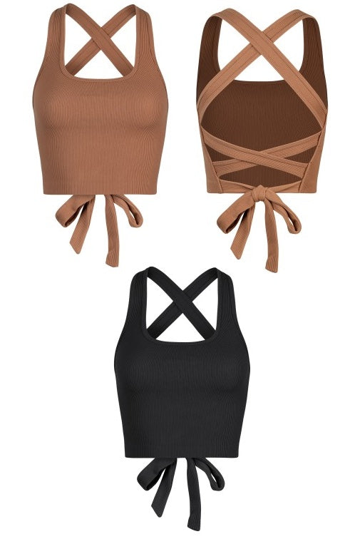 RIBBED TANK TOP WITH STRAPPY TIE BACK