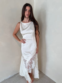 Polka Dot Satin Lace Maxi Dress