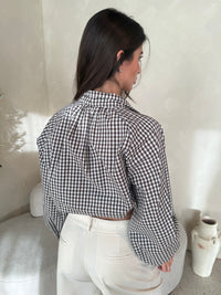 Gingham Drawstring Cropped Jacket