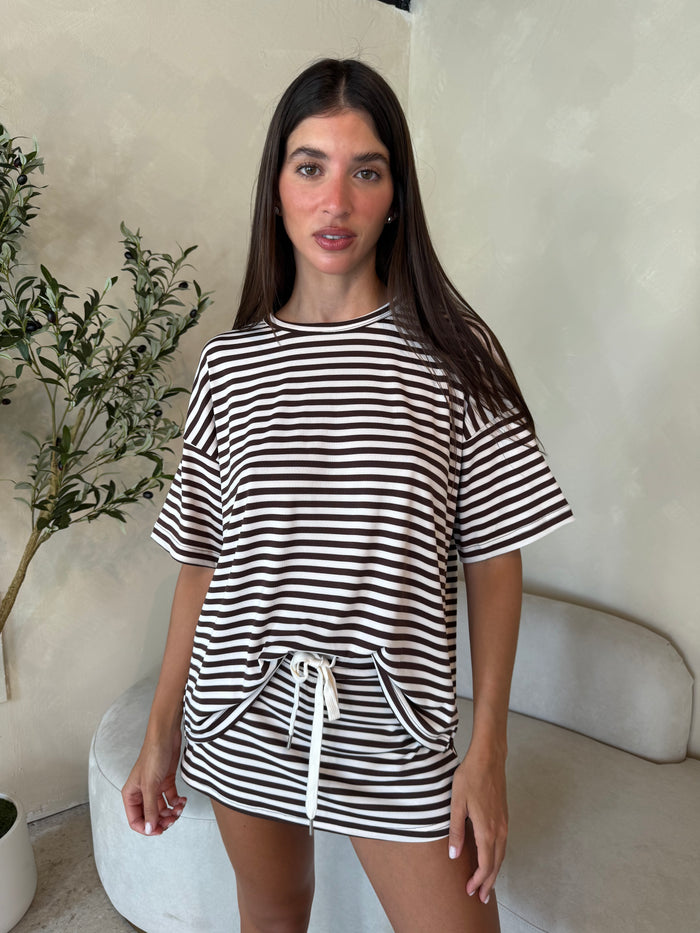 Brown White Stripe Set