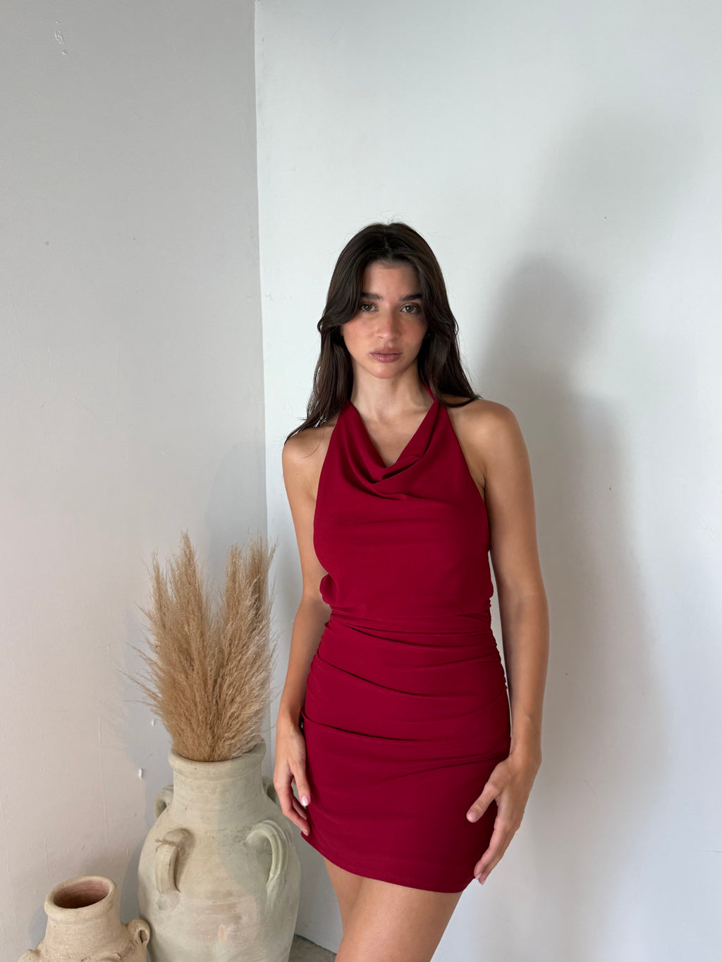 Cowl Merlot Mini Dress