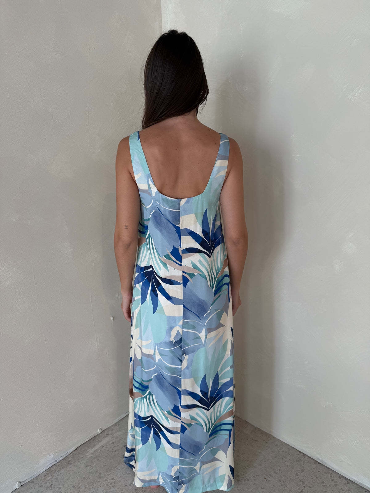 Blue Palm Printed Maxi Dress