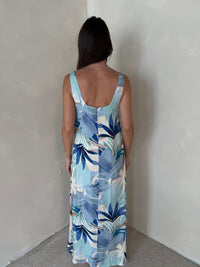 Blue Palm Printed Maxi Dress