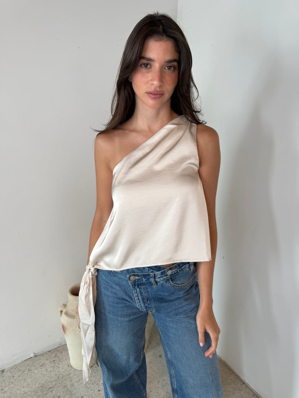 Champagne One Shoulder Blouse
