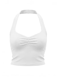 HEART SHAPE NECK HALTER CROP PLAIN TANK