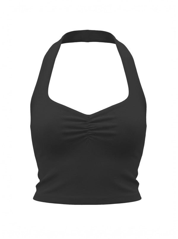 HEART SHAPE NECK HALTER CROP PLAIN TANK
