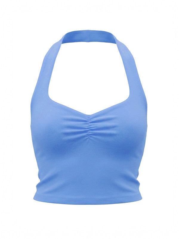 HEART SHAPE NECK HALTER CROP PLAIN TANK