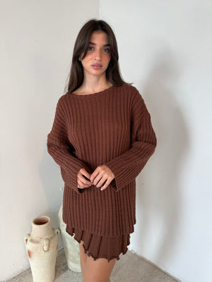 Brown LS Top & Skirt Set
