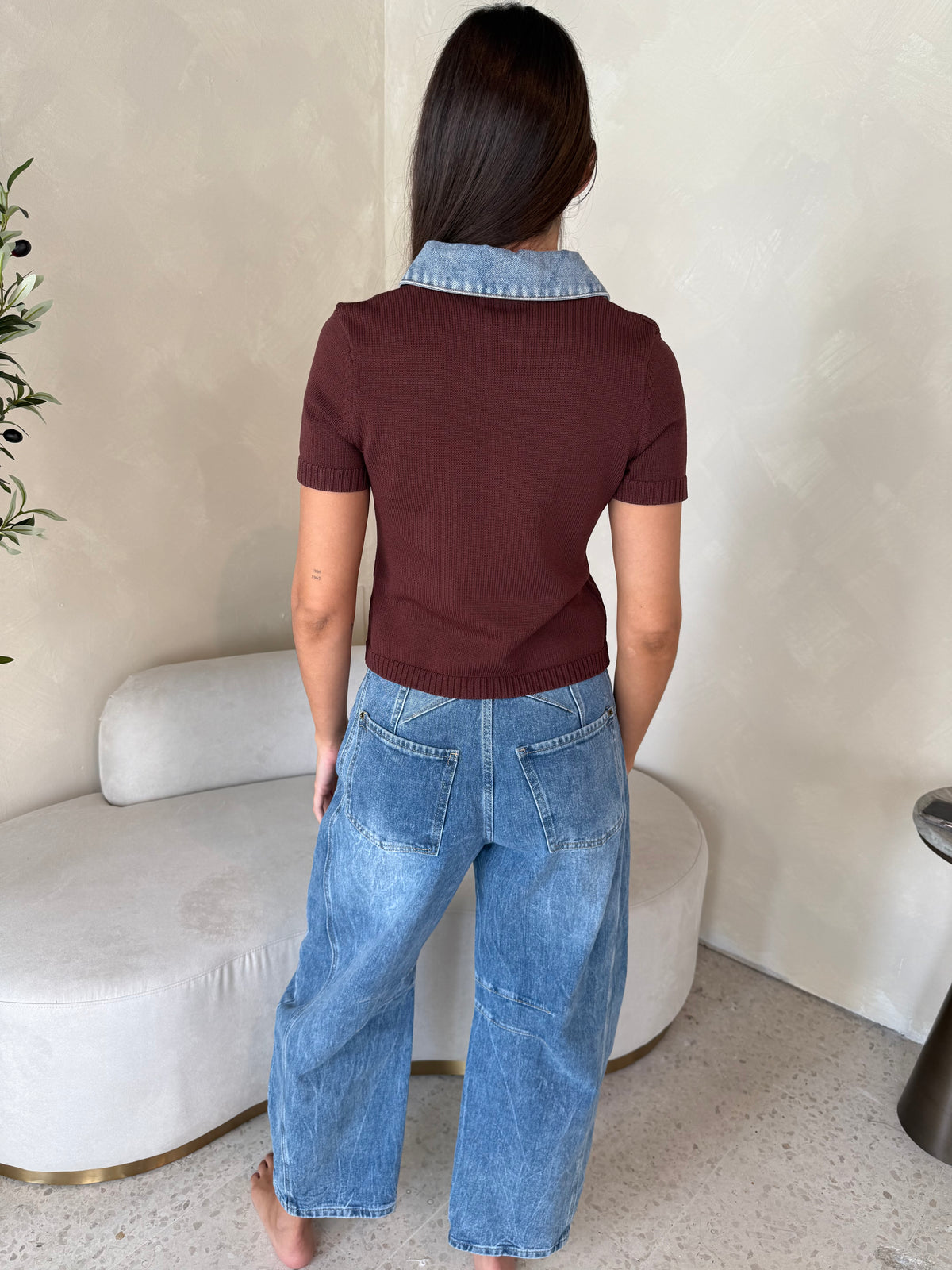 Denim Cropped Barrel Pants