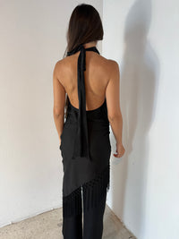 Fringe Satin Halter Top & Pants Set