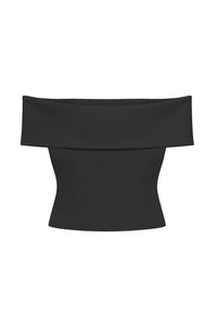 OFFSHOULDER PLAIN FOLDOVER CROP TEE