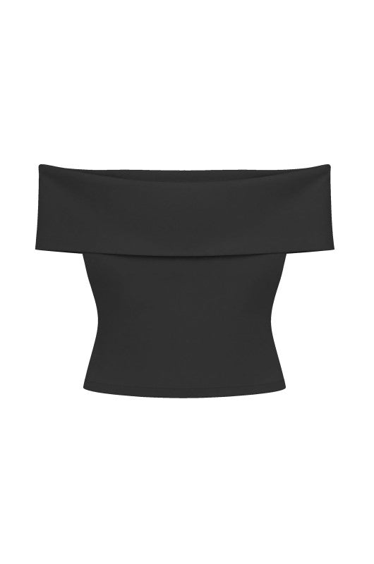 OFFSHOULDER PLAIN FOLDOVER CROP TEE