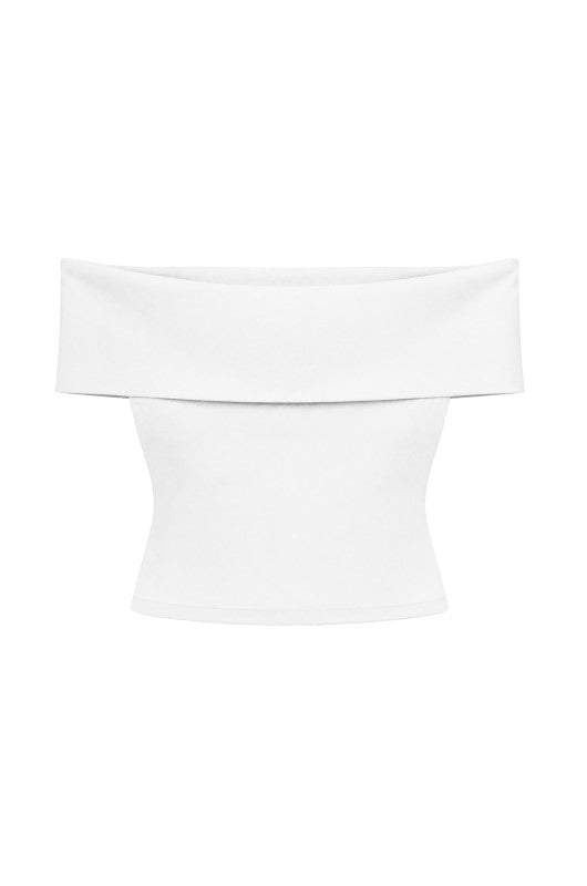 OFFSHOULDER PLAIN FOLDOVER CROP TEE