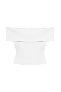 OFFSHOULDER PLAIN FOLDOVER CROP TEE