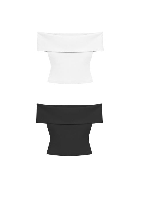 OFFSHOULDER PLAIN FOLDOVER CROP TEE