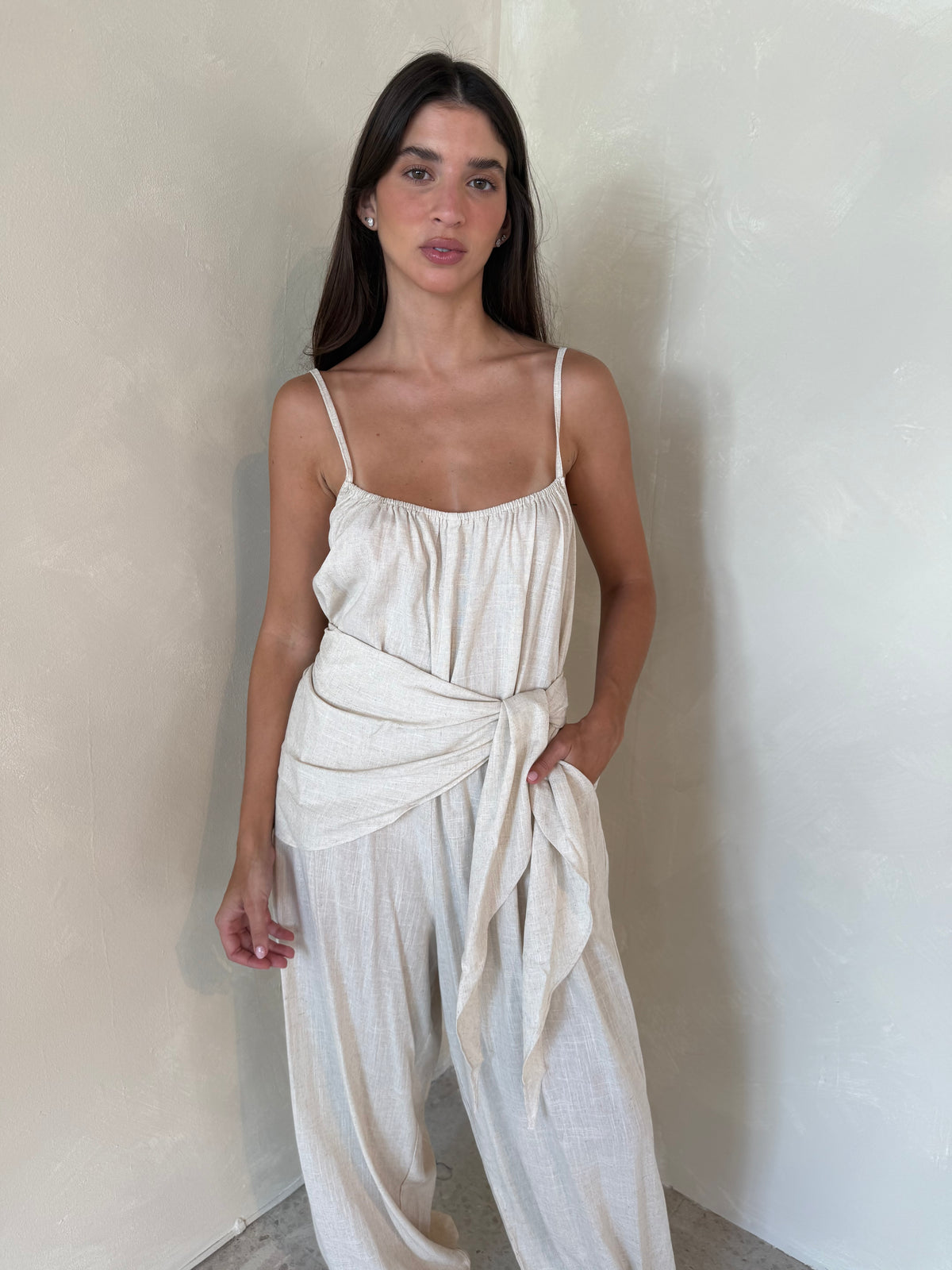 Strappy Jumpsuit with Scarf
