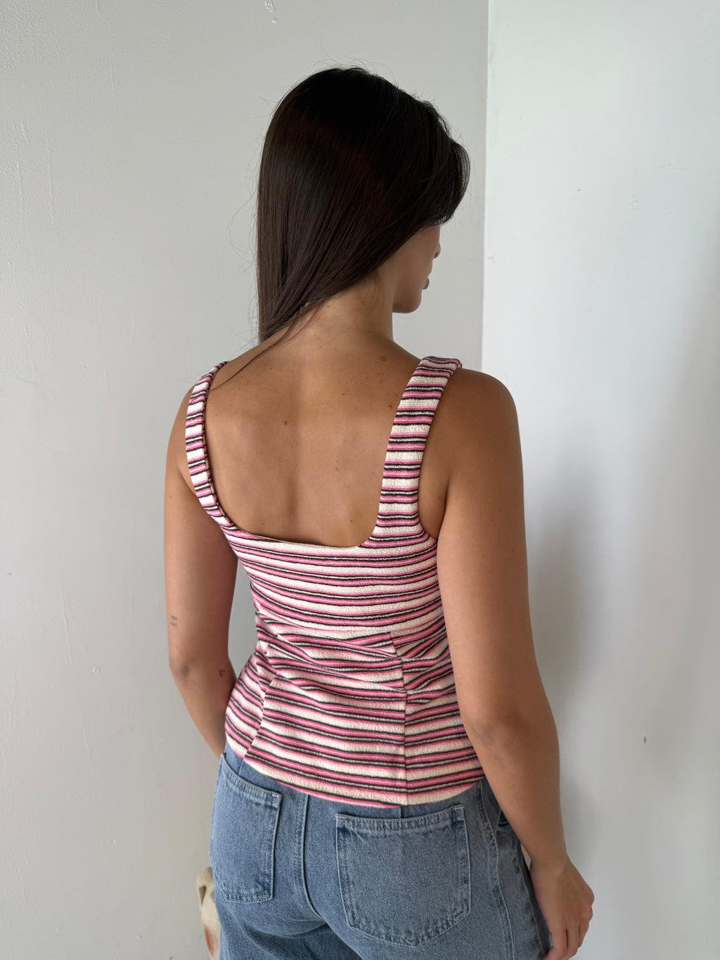 Pink Stripe Button Top