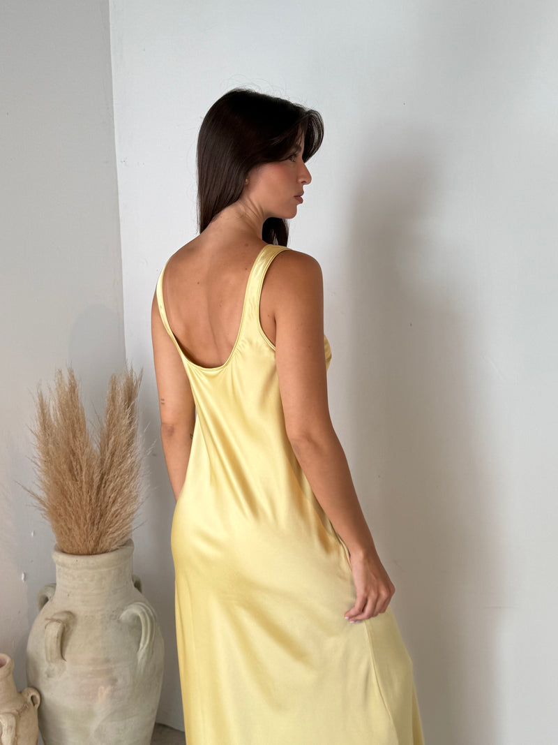Lemon Satin Slip Dress