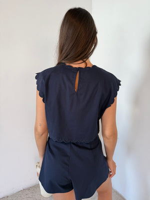 Embroidered Scallop Top & Short Set