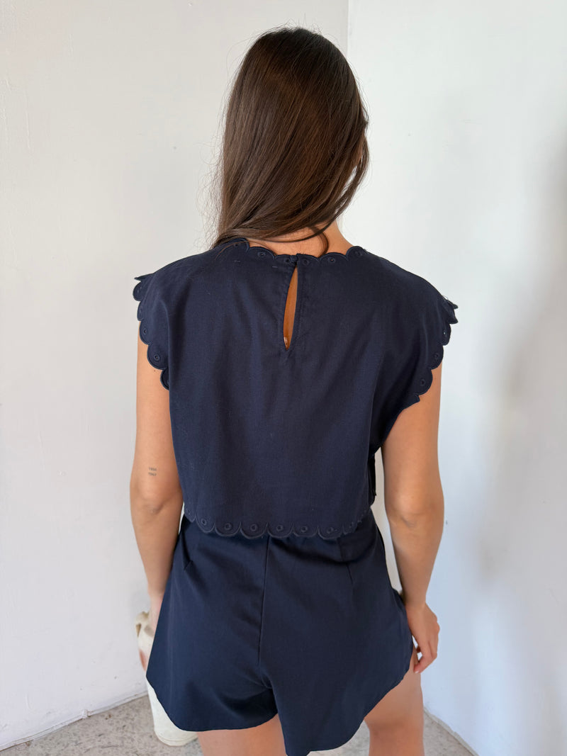 Embroidered Scallop Top & Short Set