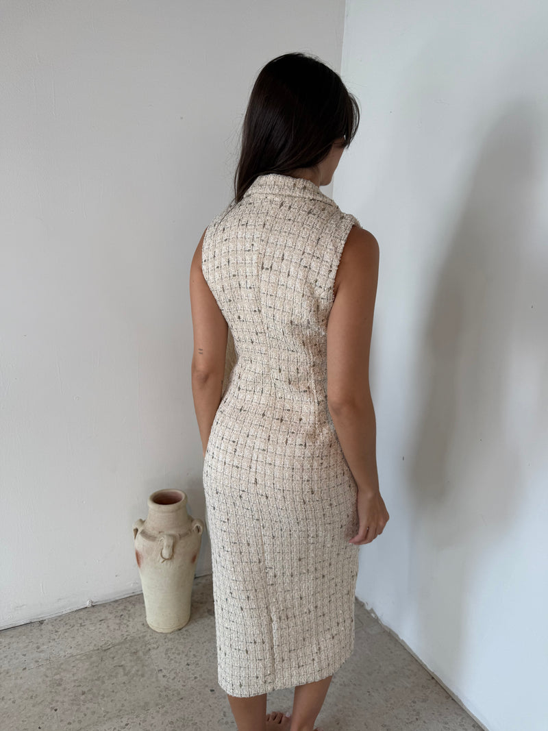 Tweed Sleeveless Midi Dress