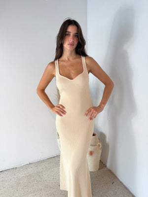 Sweetheart Cream Ribbed Dress