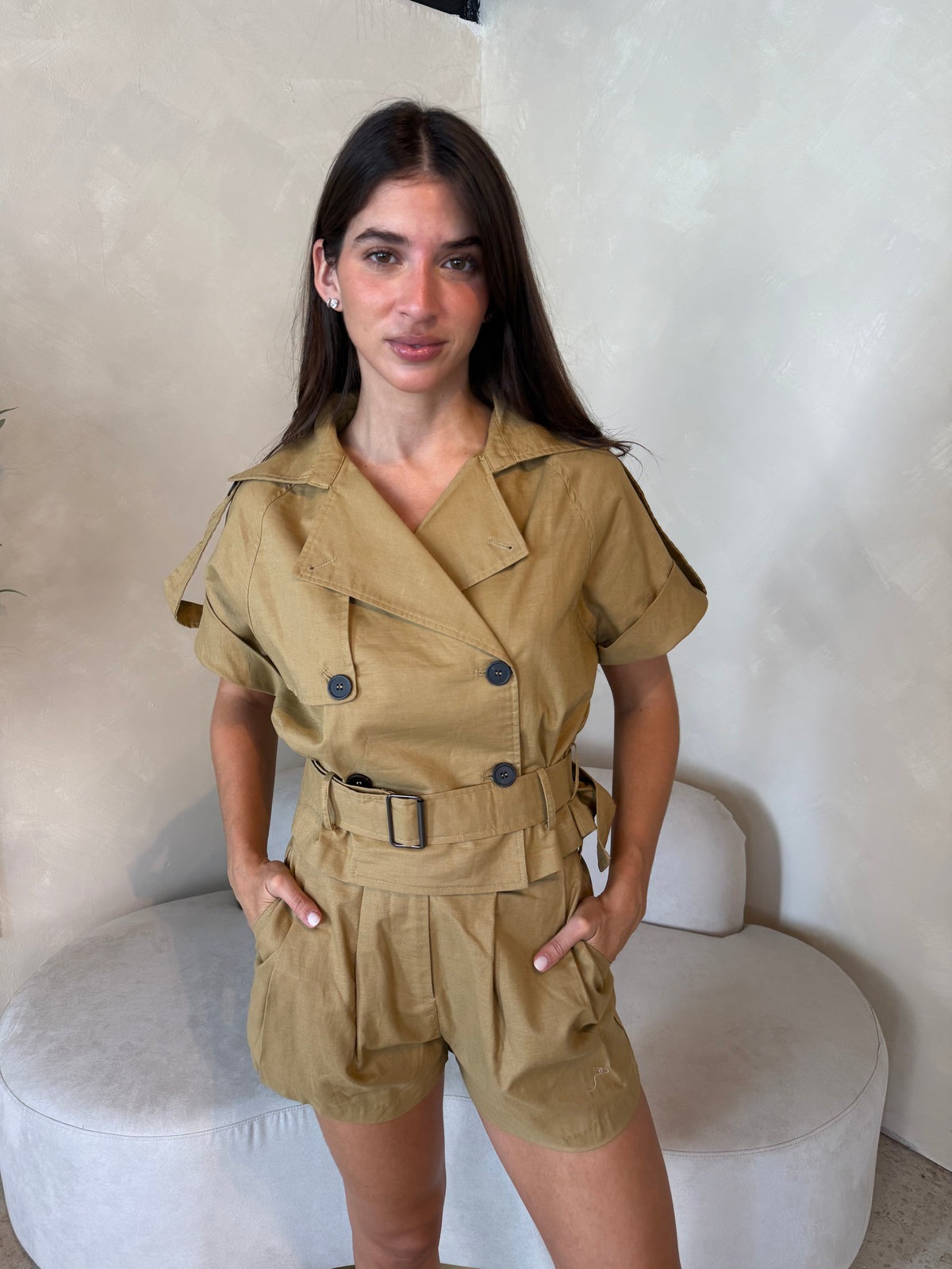 Cropped Trench & Short Set