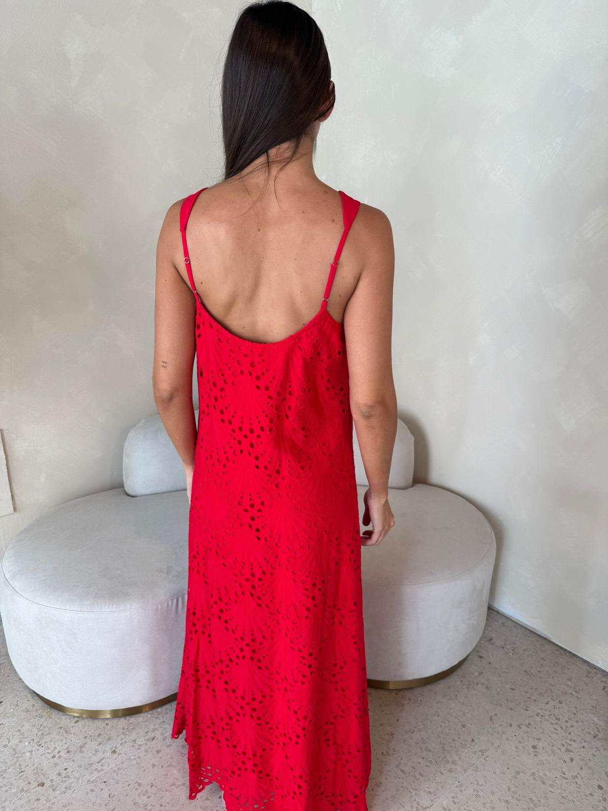 Red Eyelet Maxi Dress