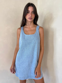 Denim Button Shoulder Strap Dress
