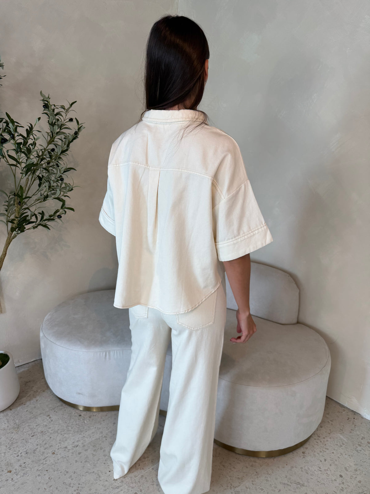 Ecru Denim SS Top & Pant Set