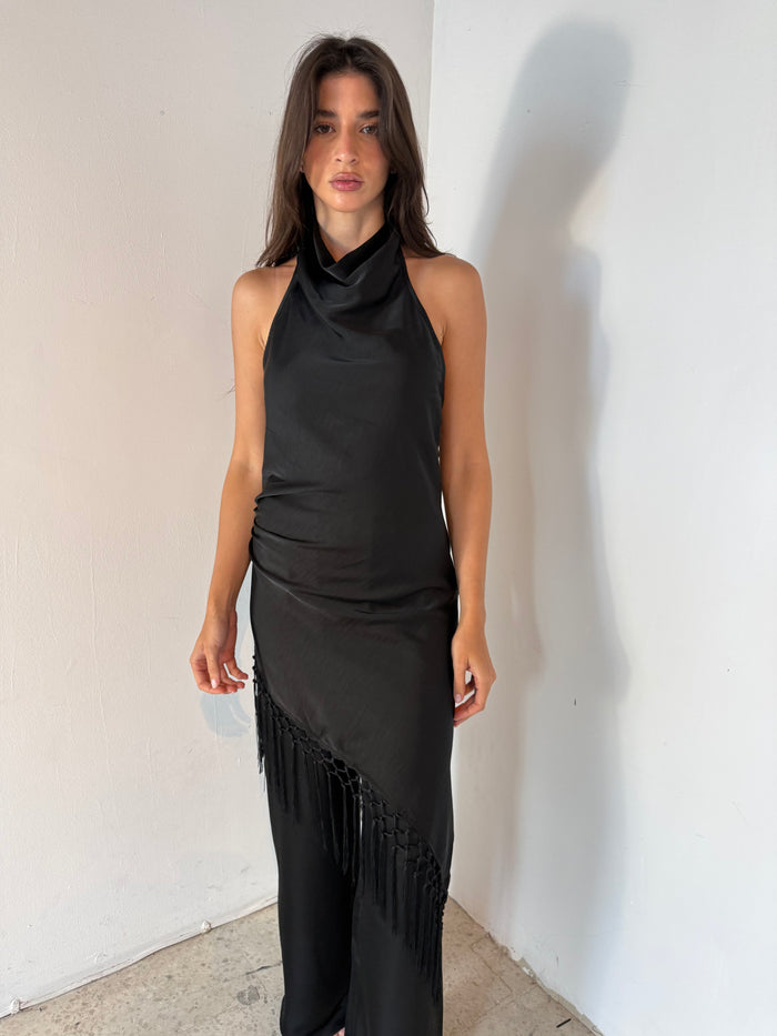 Fringe Satin Halter Top & Pants Set