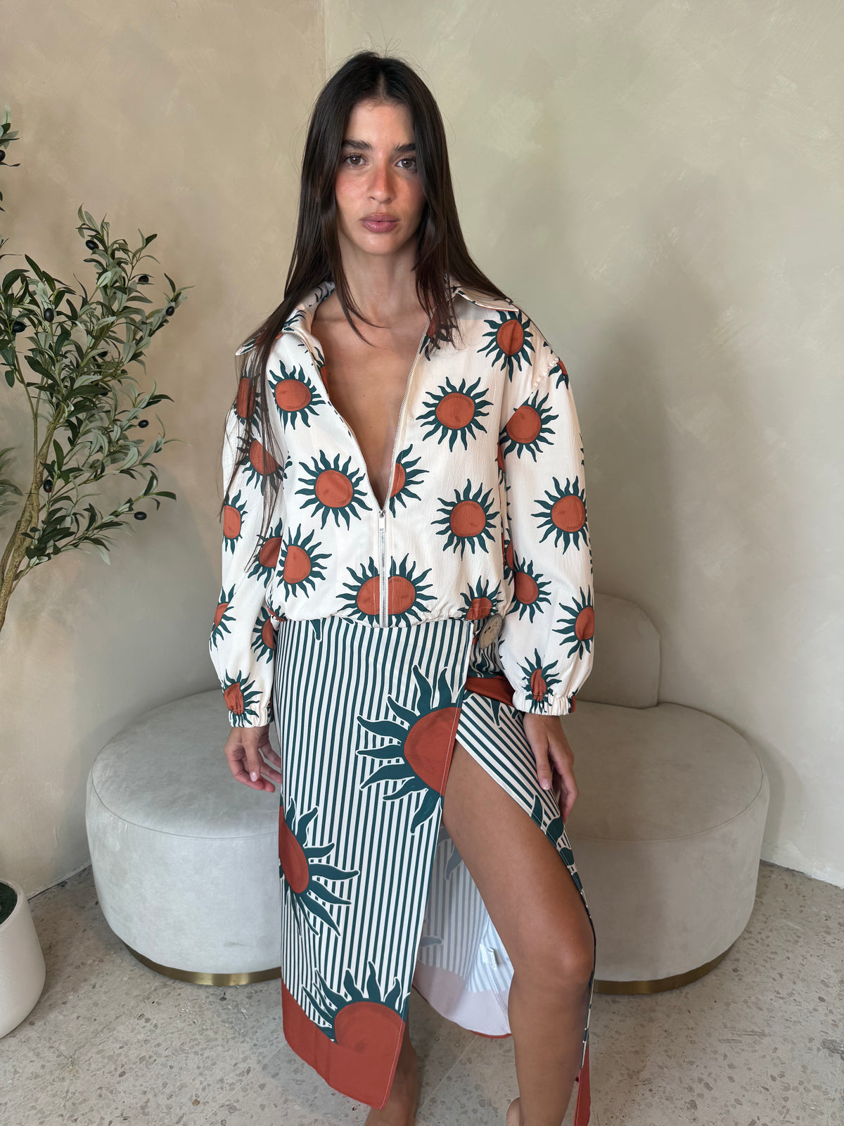 Sun Printed Jacket & Skirt Set
