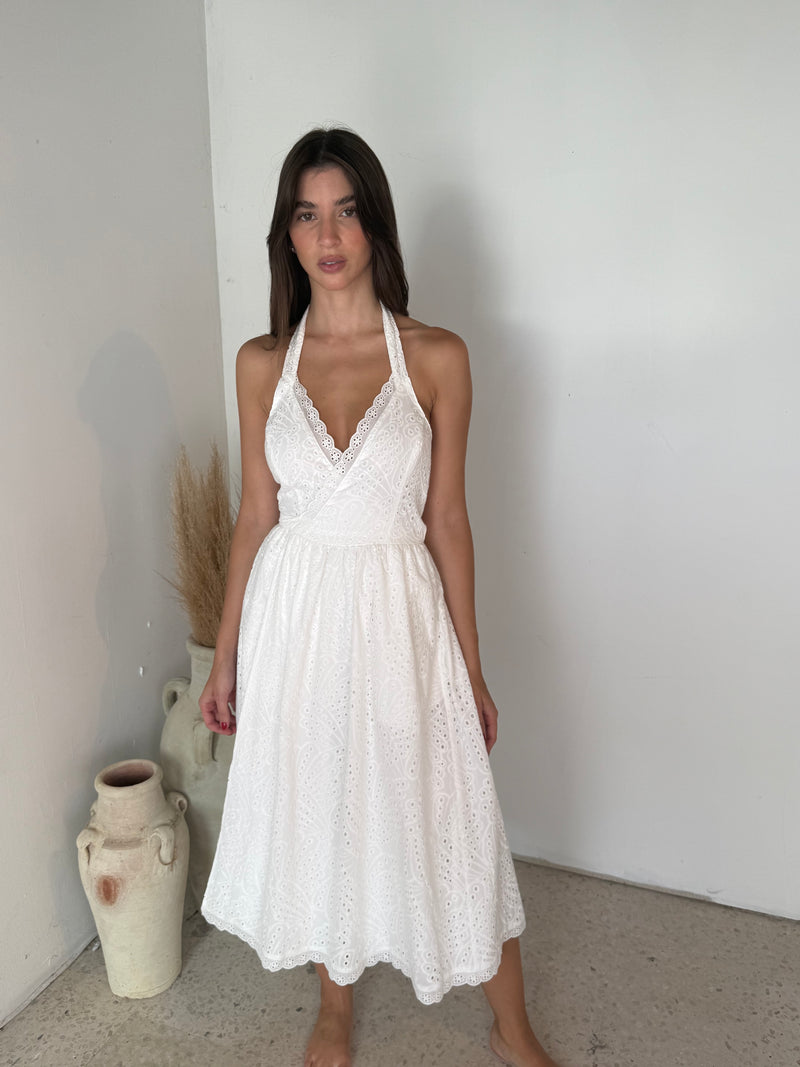 White Eyelet Midi Dress