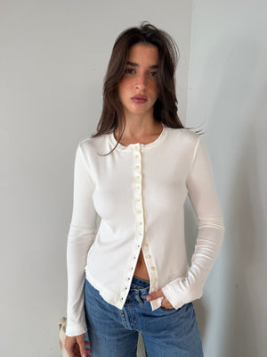 Ribbed LS Button Top