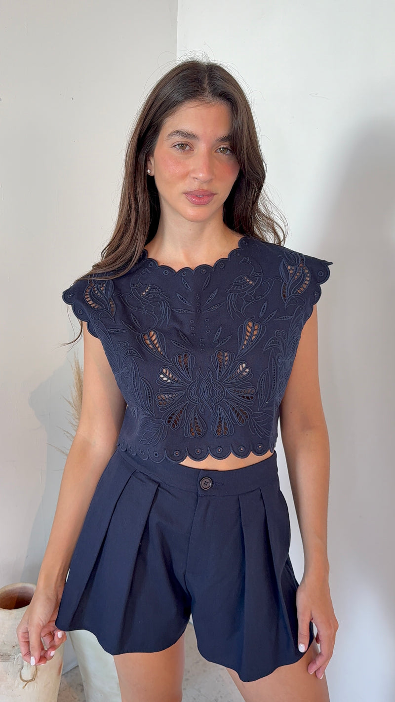 Embroidered Scallop Top & Short Set