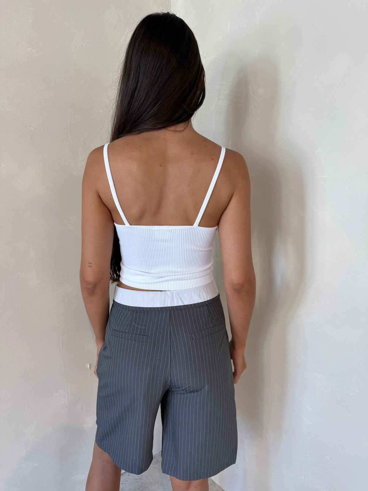 Grey Pinstripe Foldover Shorts