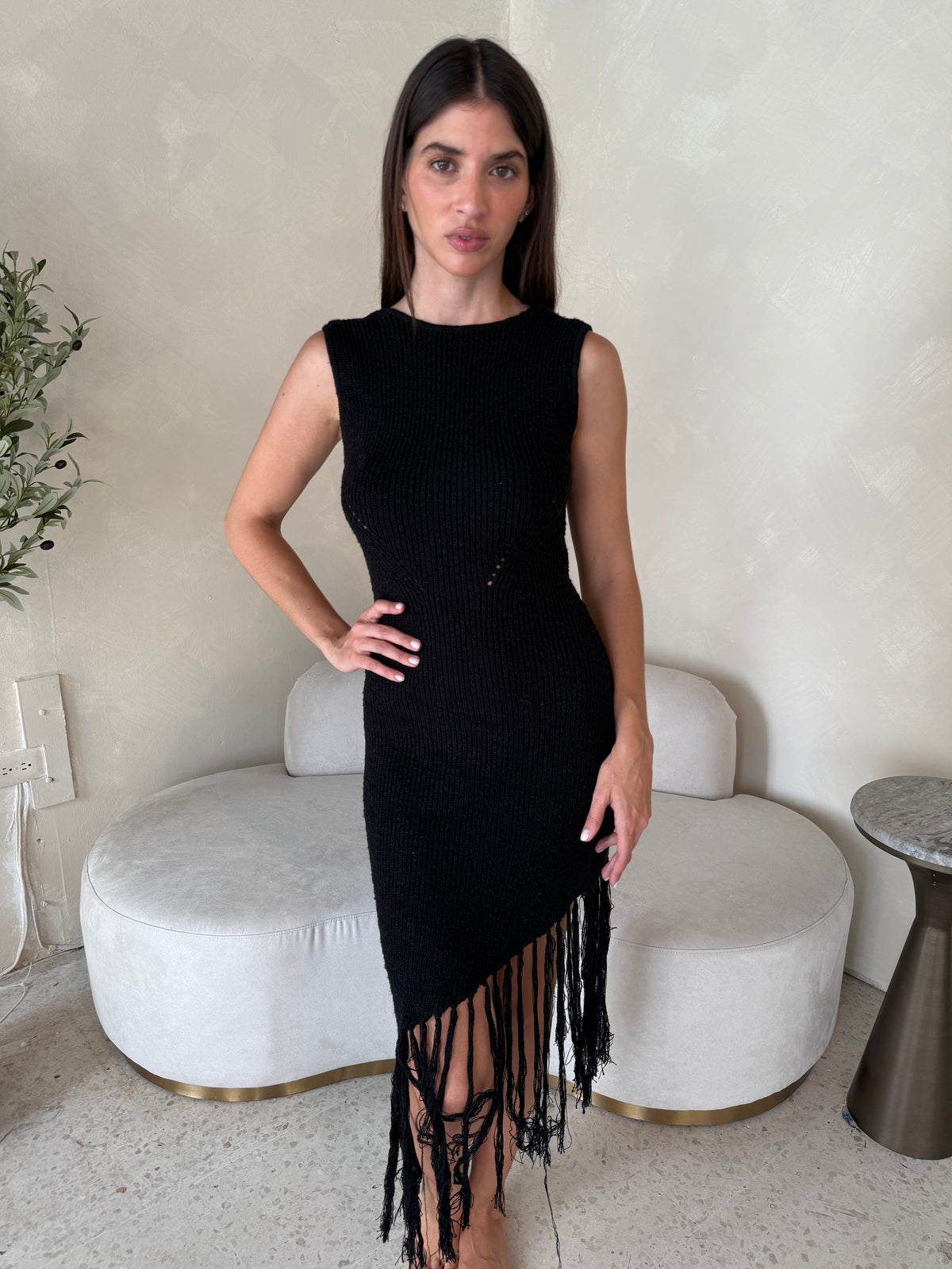 Asymmetrical Fringe Midi Dress