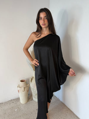 One Shoulder Satin Midi Dress