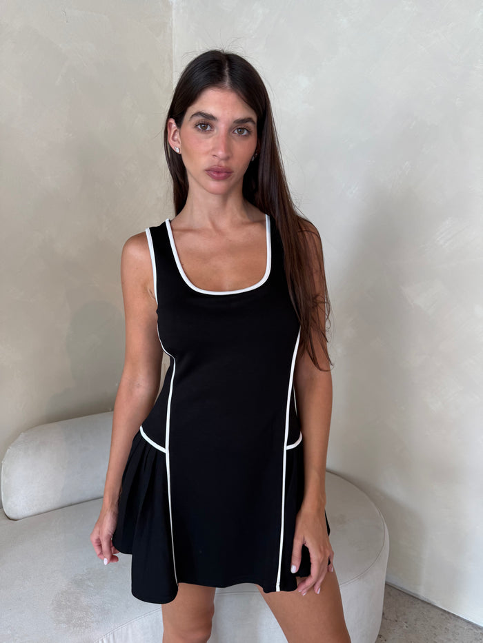 Scuba Side Pleated Romper Dress