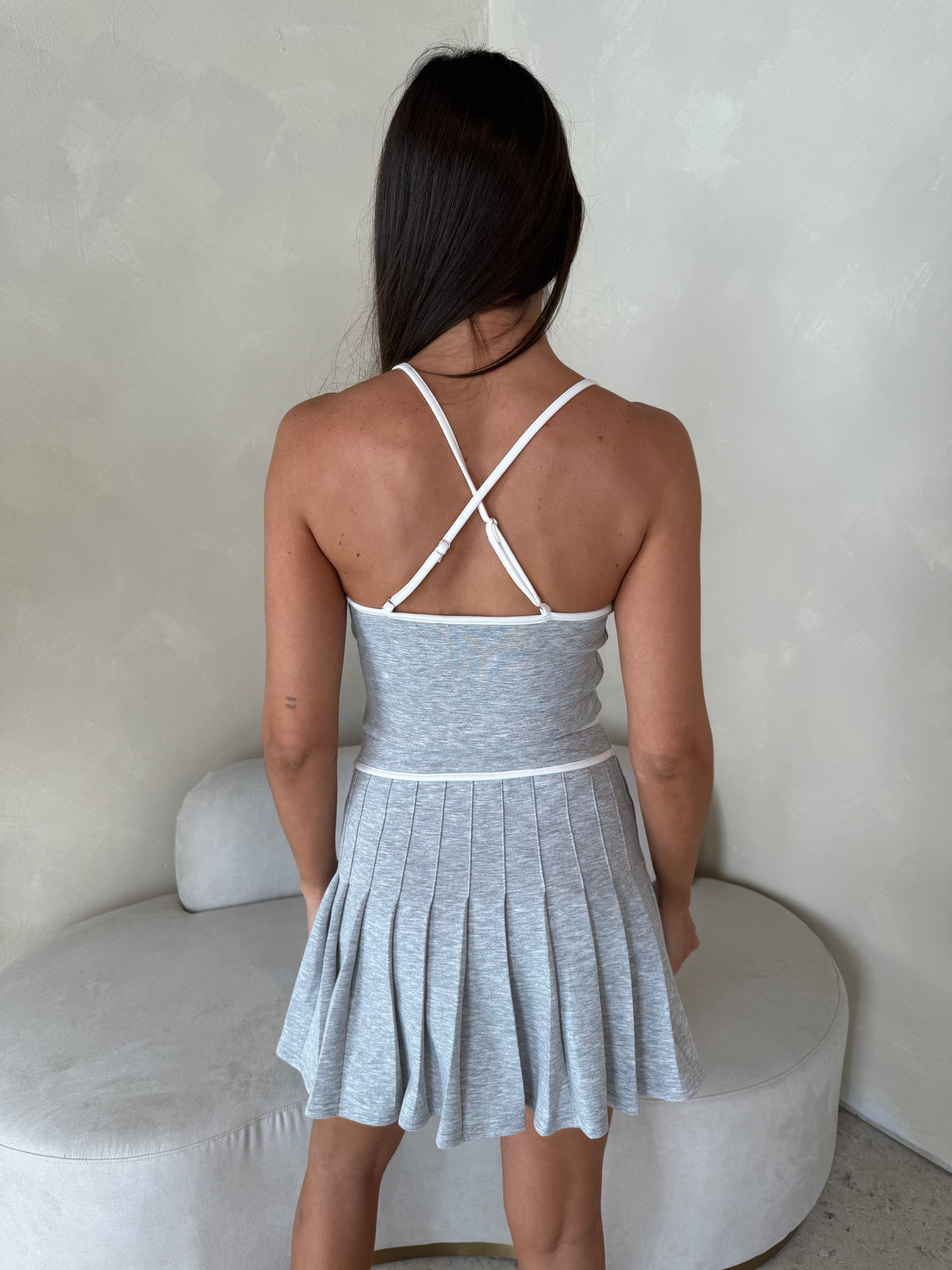 Grey Scuba Pleated Active Dress