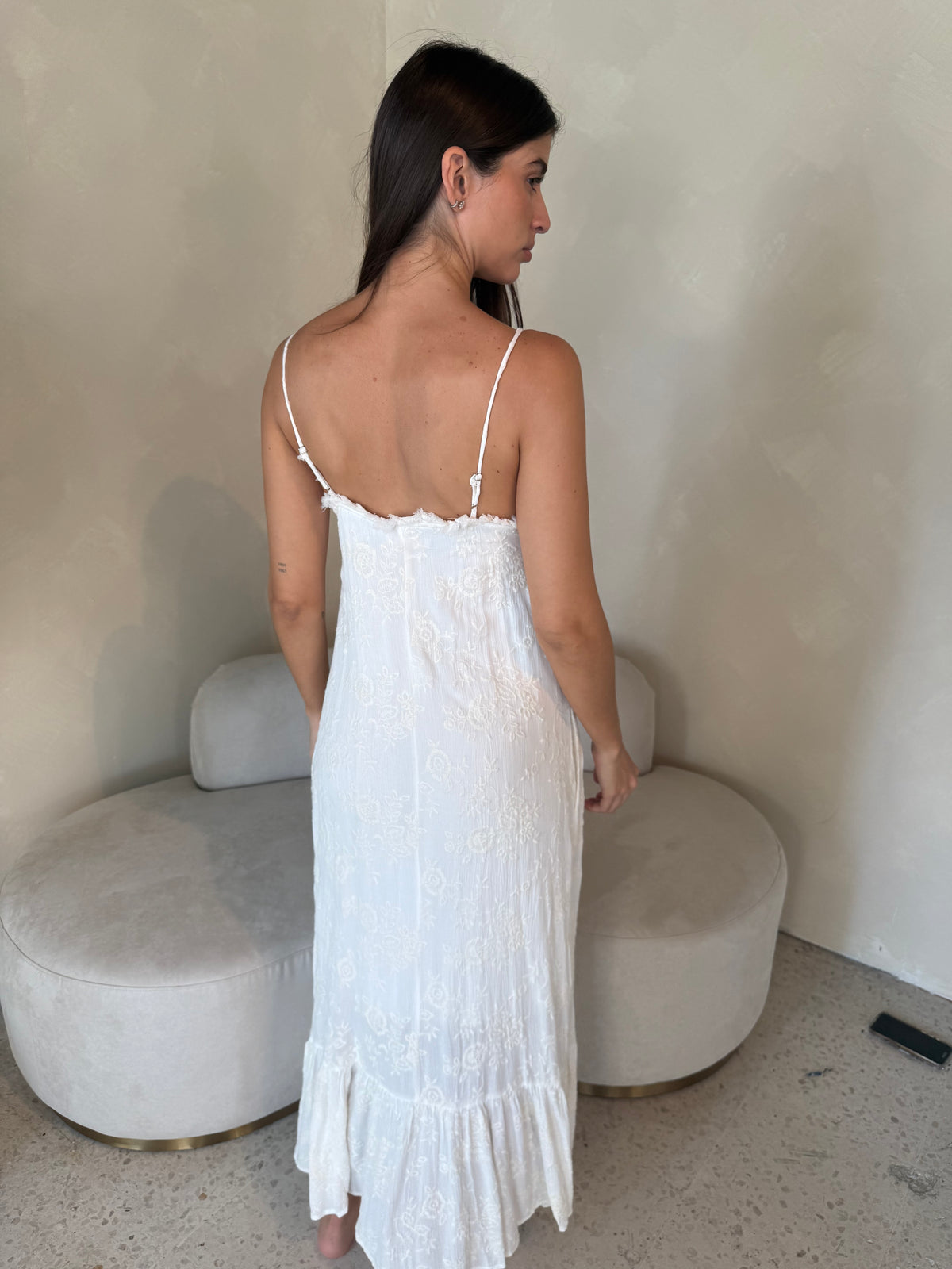 Embroidered Frill Maxi Dress