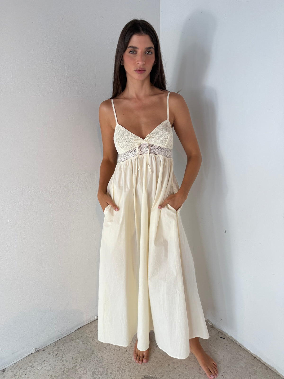 Ivory Poplin Midi Dress