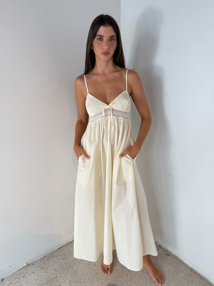 Ivory Poplin Midi Dress