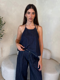 Denim Halter Top & Button Pant Set
