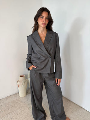 Pin Stripe Grey Blazer & Pant Set