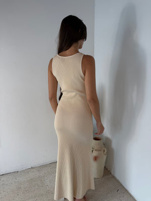 Sweetheart Cream Ribbed Dress